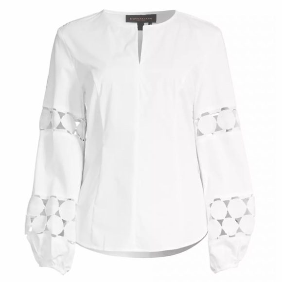 Donna Karan Eyelet Long Sleeve Blouse in White - Picture 3 of 9